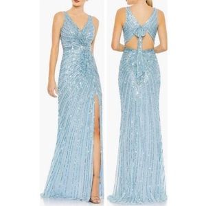 Mac Duggal Ice Blue Sequined Faux Wrap Sleeveless Formal Gown Size 14